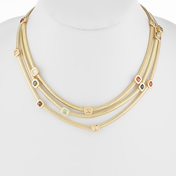 3 Row CZ Station Chain Necklace - Picture 1 of 2